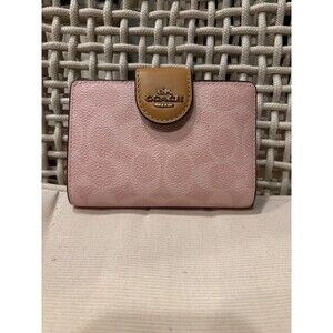COACH CEC29 Medium Corner Zip Wallet Bifold Signature Canvas Powder Pink NWT